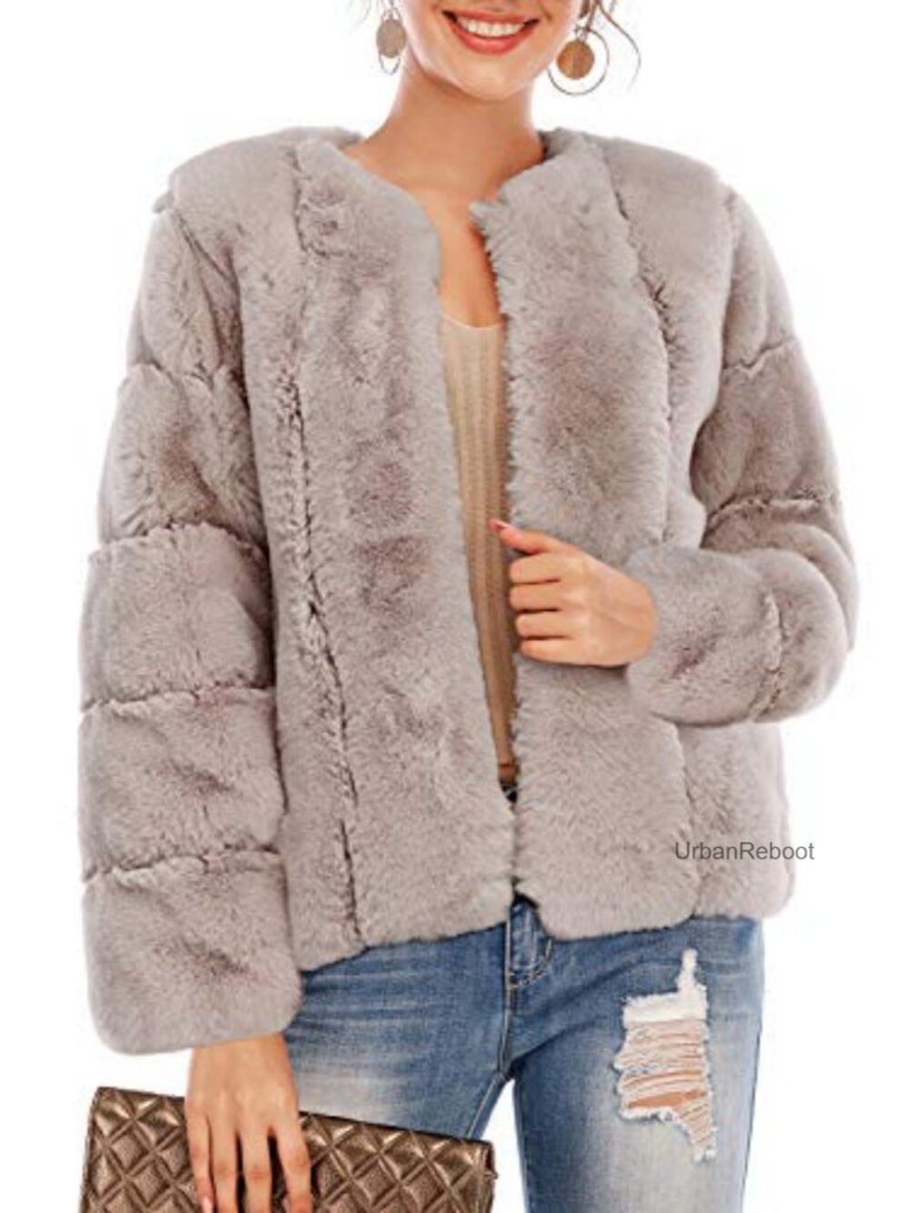 Faux Fur Long Sleeve Open Front Coat Fuzzy Shaggy Warm Overcoat